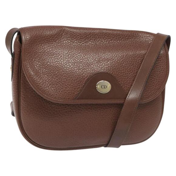 DIOR Shoulder Bag Leather Brown Gold - Picture 1 of 12
